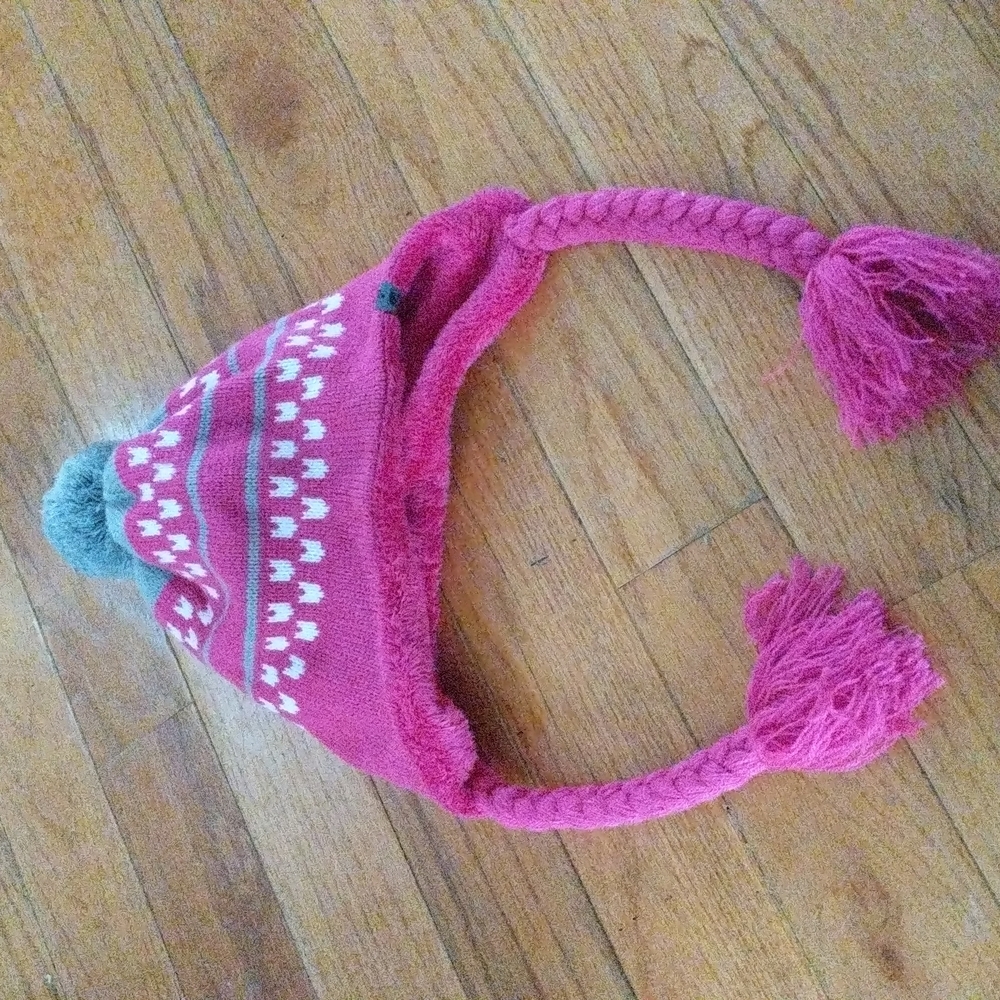 The North Face Girl's Pink hat with gray pom pom